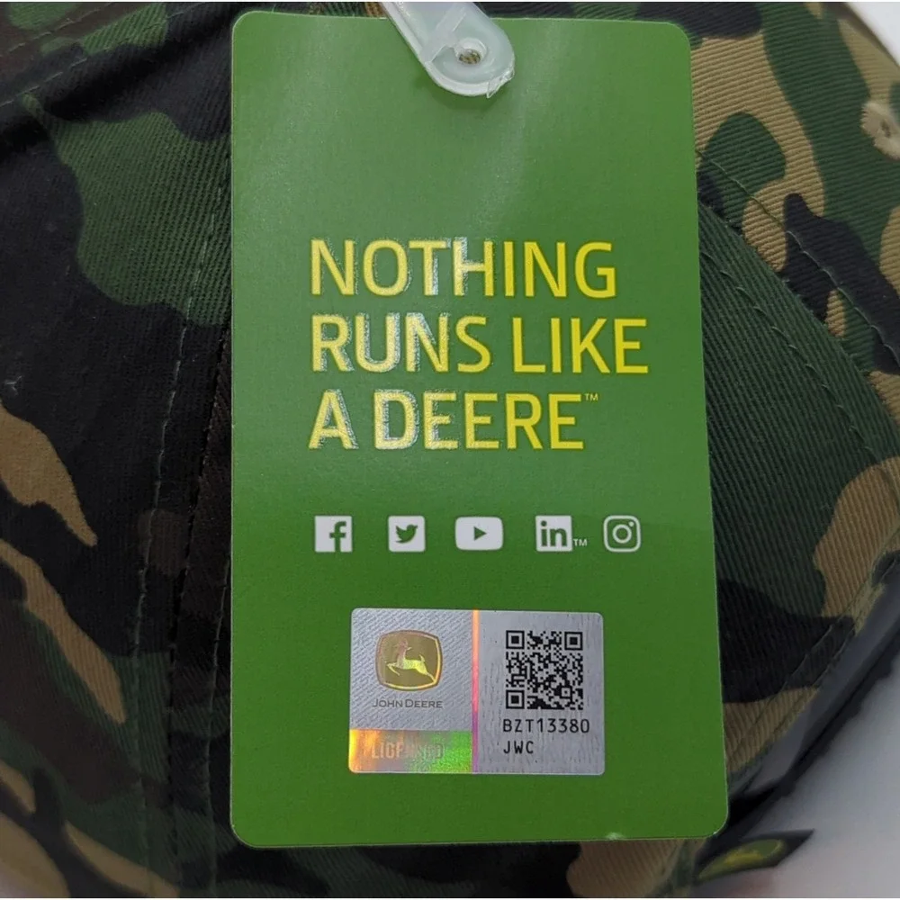 John Deere Camo Snapback Hat Embroidered Logo Camouflage Baseball Cap